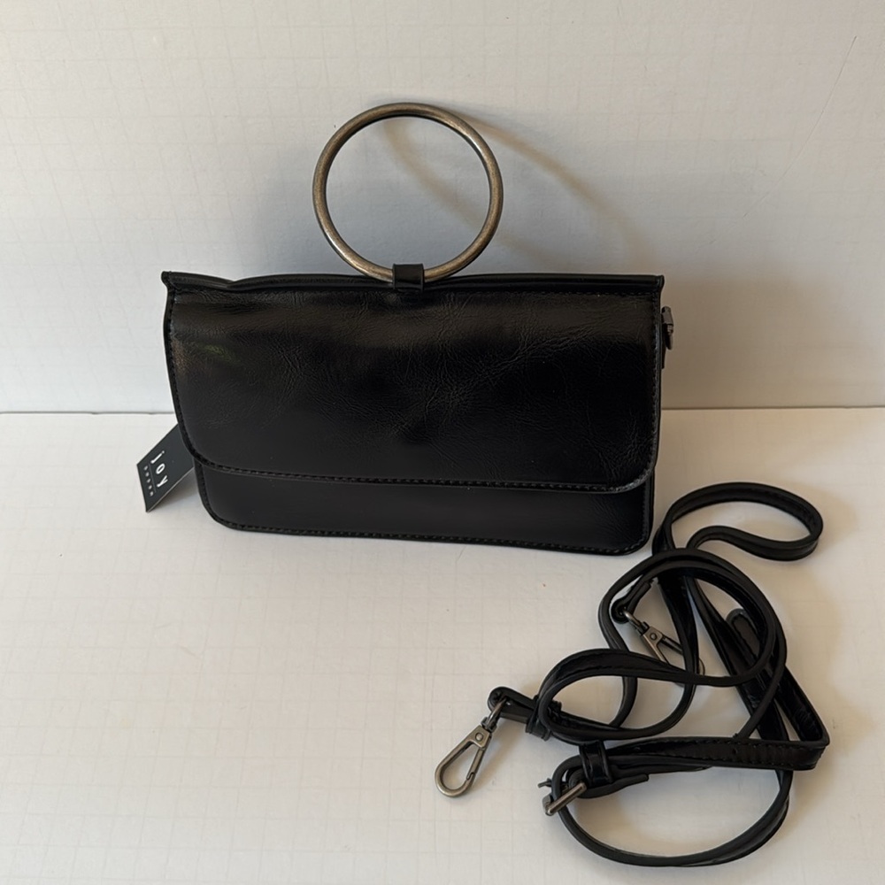 Joy Susan Bag Black Aria Ring Wrist Clutch Crossbody Vegan Leather - Picture 2 of 8